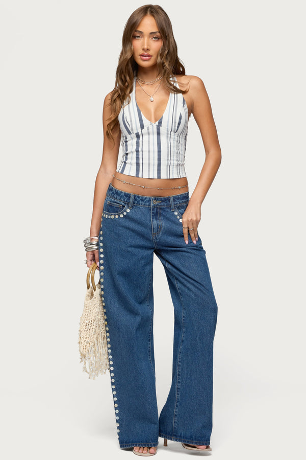 Sofey Striped Denim Halter Top
