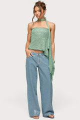 Two Piece Shiny Knit Scarf Top