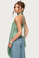 Two Piece Shiny Knit Scarf Top