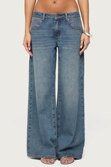Rhinestone Low Rise Wide Leg Jeans