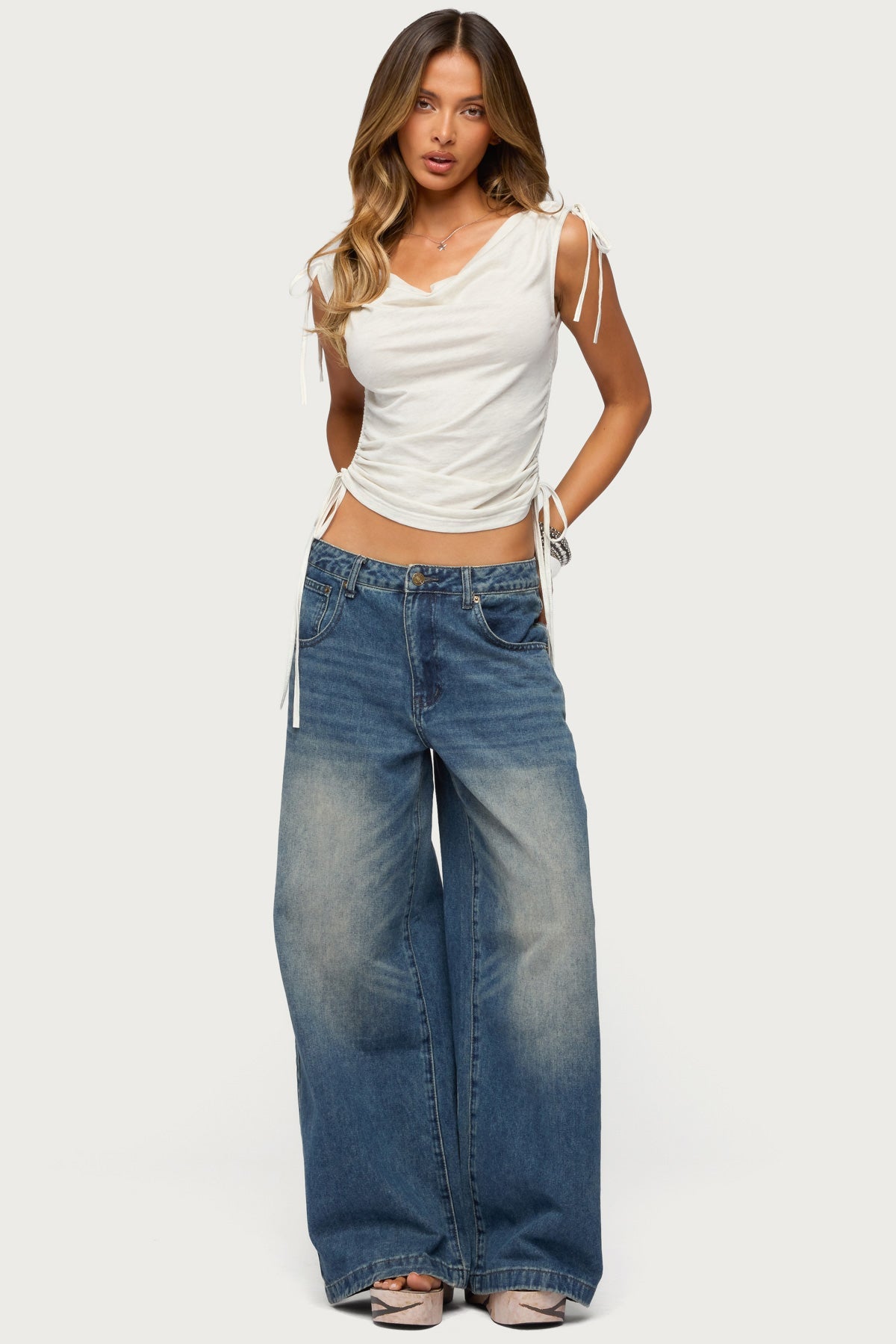 Royan Cowl Neck Drawstring Top