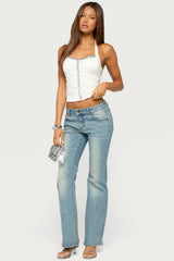 Mook Ruched Sequin Halter Top