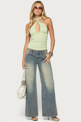 Surrey Knotted Cutout Halter Top