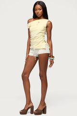Ruched Asymmetric Off Shoulder Top