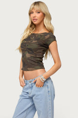 Lumielle Camo Boat Neck Top
