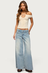 Stitched Low Rise Wide Leg Jeans