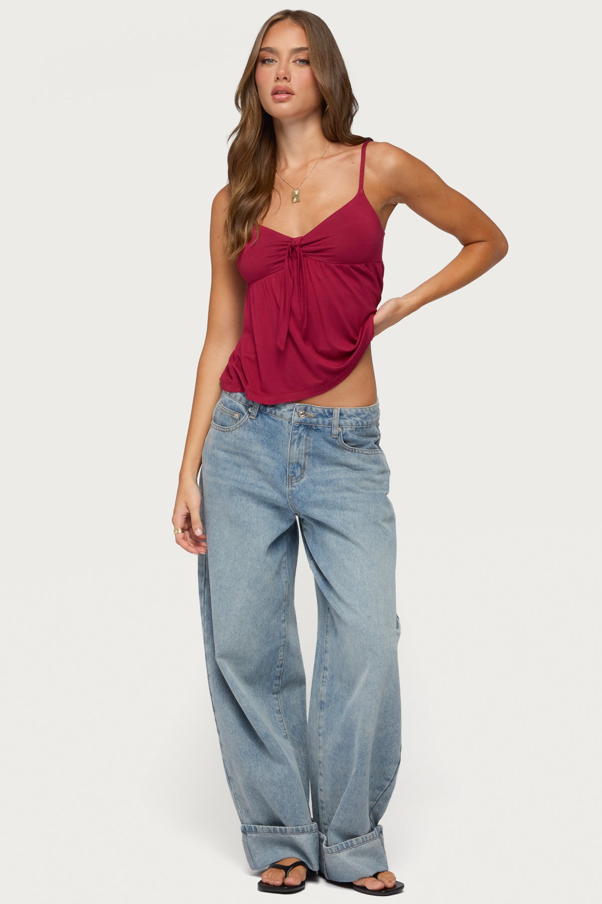 Michey Tie Front Babydoll Tank Top
