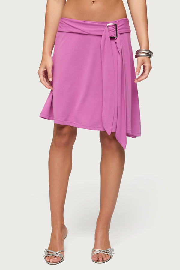 Fiori Buckle Asymmetric Midi Skirt