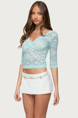 Elowin Sheer Lace V Neck Top