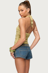 Jackey Ruched V Neck Halter Top