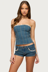 Zenna Beaded Strapless Denim Corset