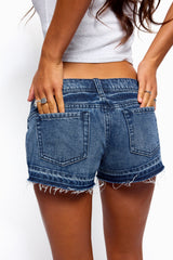 True Low Rise Denim Micro Shorts