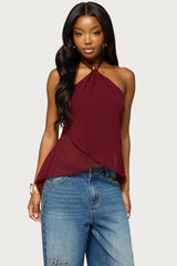 Chiffon Split Open Back Halter Top