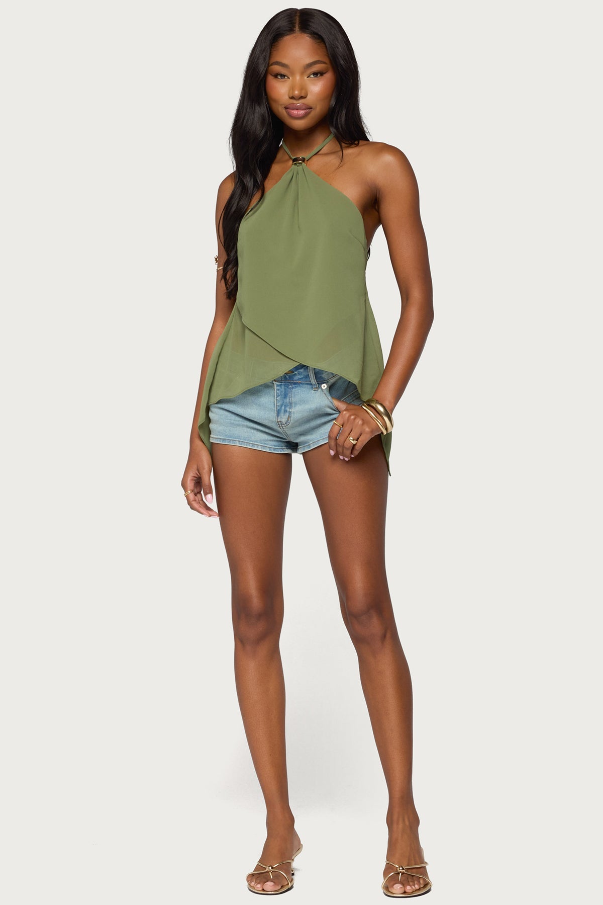 Chiffon Split Open Back Halter Top