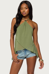 Chiffon Split Open Back Halter Top