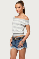Hettie Off Shoulder Striped Knit Top
