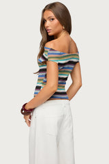 Irenea Striped Knit Off Shoulder Top