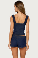 Aggie Ruched Button Denim Top