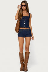 Aggie Ruched Button Denim Top