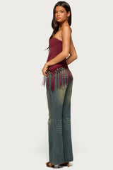 Sarika Asymmetric Fringe Strapless Top