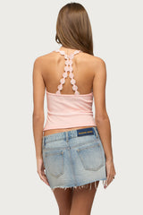 Caila Flower Lace Ribbed Tank Top