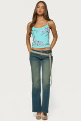 Blair Floral Bead & Sequin Mesh Top