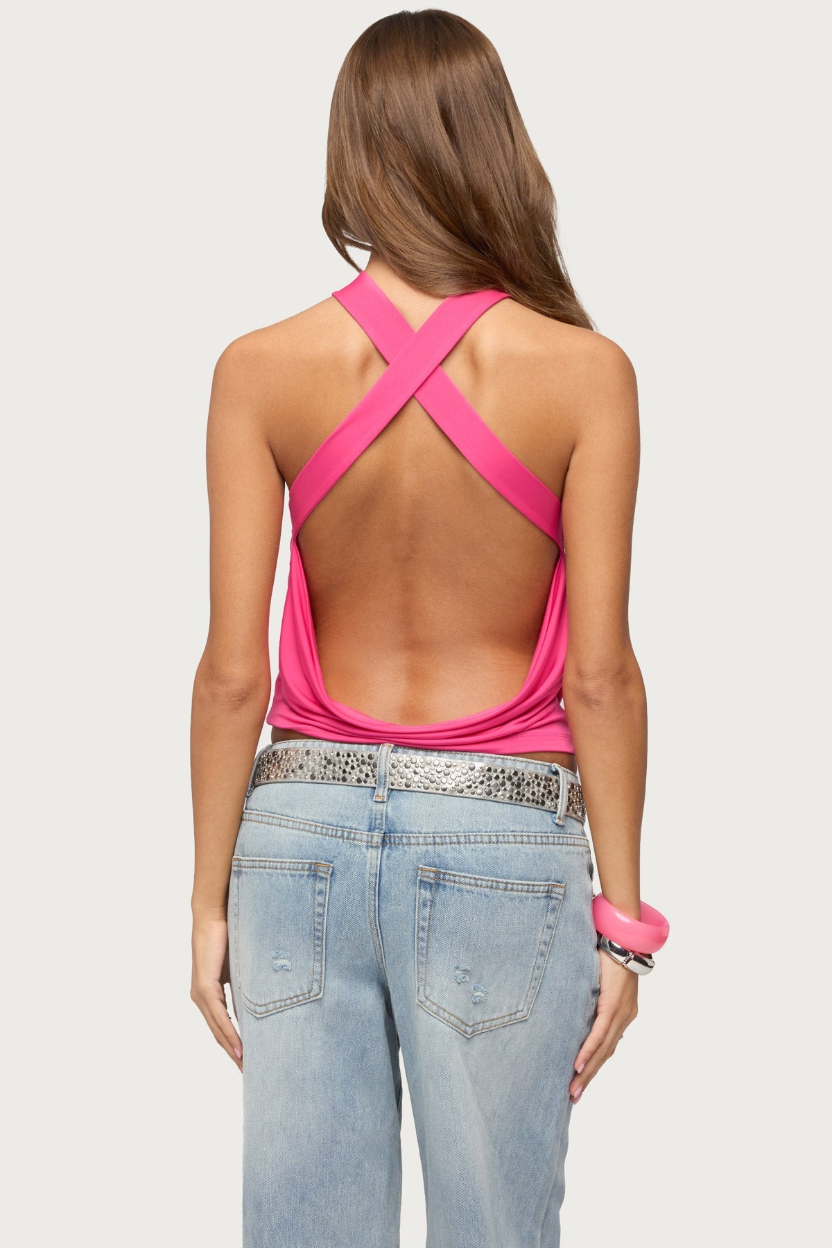 Maise Backless Cowl Neck Crisscross Top