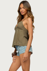 Nadine Embroidered Linen Look Top