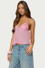 Klio Sequin Chiffon Babydoll Top