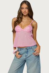 Klio Sequin Chiffon Babydoll Top