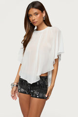 Sable Flowy Asymmetric Chiffon Top