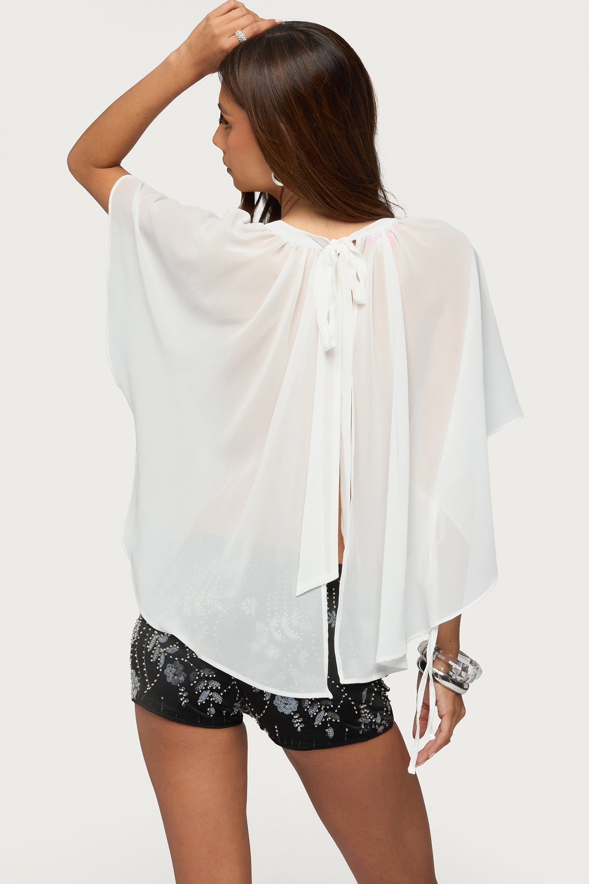 Sable Flowy Asymmetric Chiffon Top