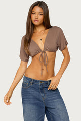 Micky Tie V Neck Crop Top