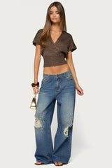 Eunia Studded Low Rise Baggy Jeans