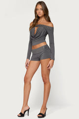 Amy Studded Off Shoulder Cowl Neck Top