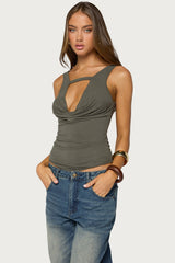 Emeri Deep Cowl Neck Cutout Top