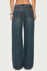 Rhinestone Graphic Low Rise Baggy Jeans