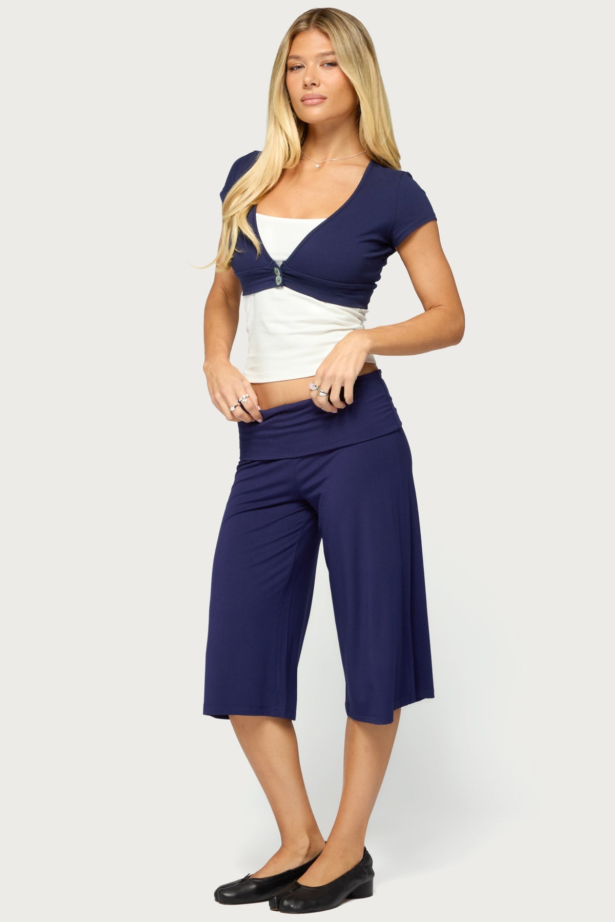 Shirly Wide Leg Foldover Capri Trousers