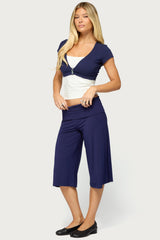Shirly Wide Leg Foldover Capri Trousers