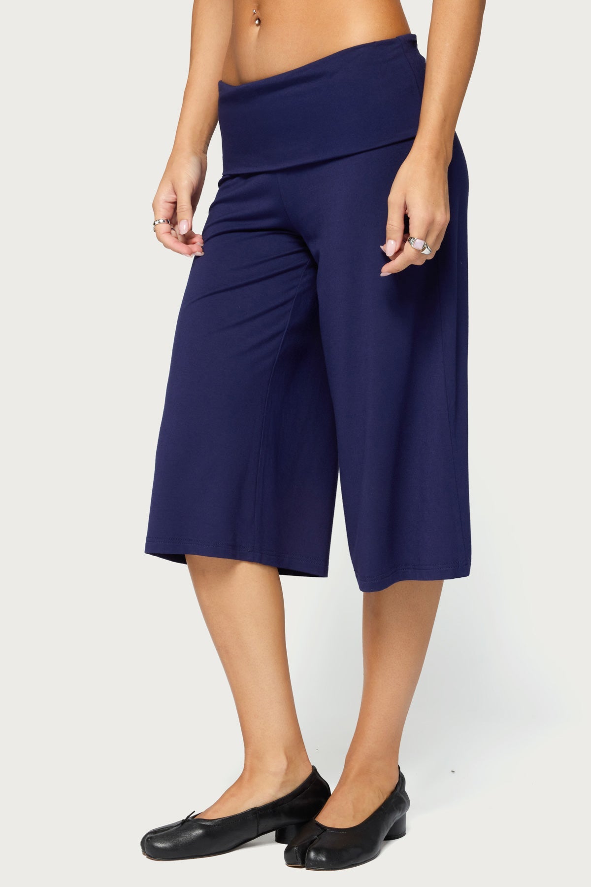 Shirly Wide Leg Foldover Capri Trousers