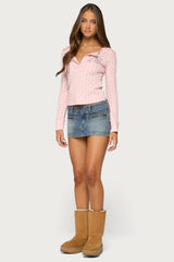 76 Rhinestone Floral Henley Top