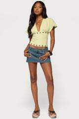 Isi Grommet Flutter Plunge Neck Top