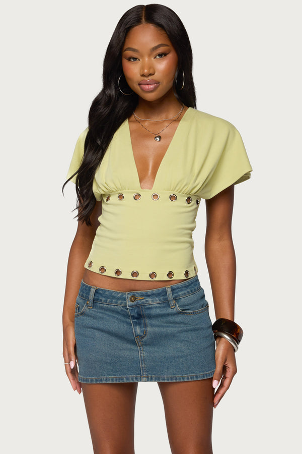 Isi Grommet Flutter Plunge Neck Top