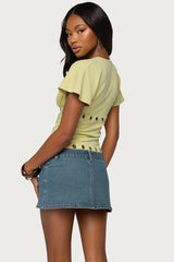 Isi Grommet Flutter Plunge Neck Top