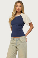 Fraise Contrast Back Tie Raglan Top