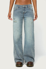 Noor Distressed Low Rise Baggy Jeans