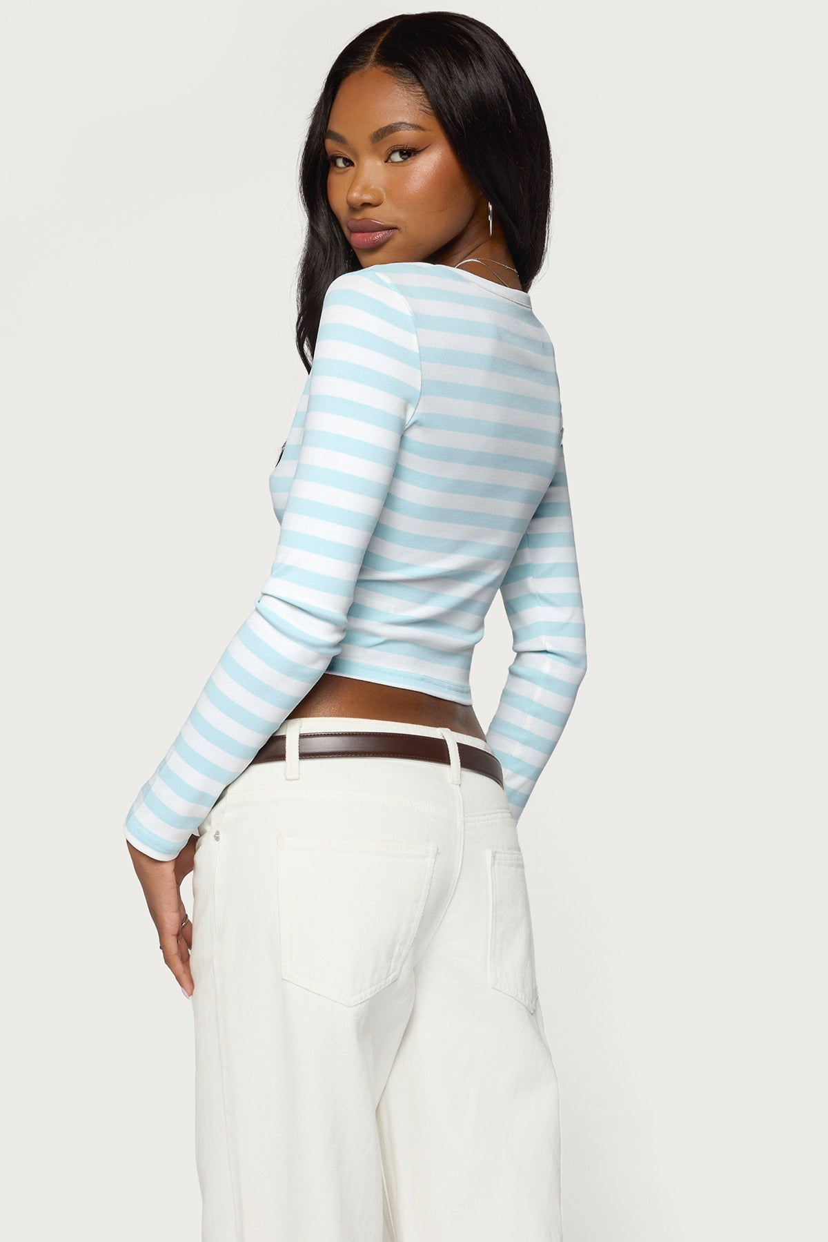 Phoebey Striped V Neck Top