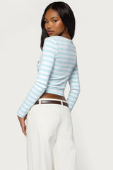 Phoebey Striped V Neck Top