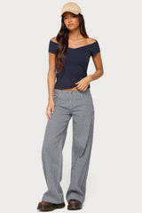 Daja Striped Low Rise Baggy Jeans