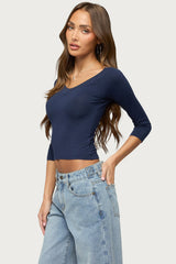 Cecilie Quarter Sleeve V Neck Top